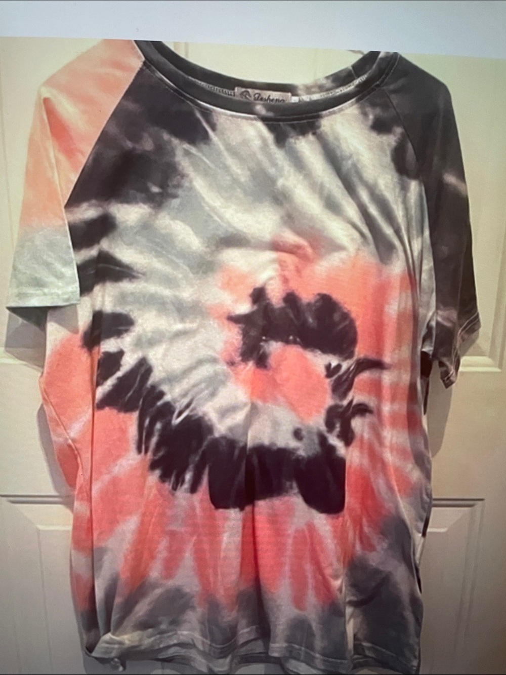 Vintage Women’s Tie-Dye Short Sleeve Tee - Coral, Gray & Black
